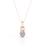 Single Bail Solitaire 1 Carat Oval Certified Moissanite Bezel Set Stud Pendant Necklace in Rose Gold for Her