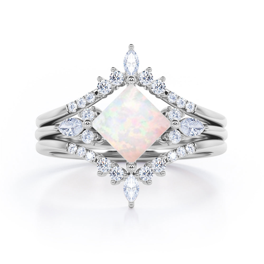 1.25 Ct Princess Cut Lab Created Opal Crown Trio Set