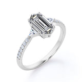 Classic Pave Pinched Shank 0.9 carat Hexagon Moissanite and Diamond Engagement Ring in White gold