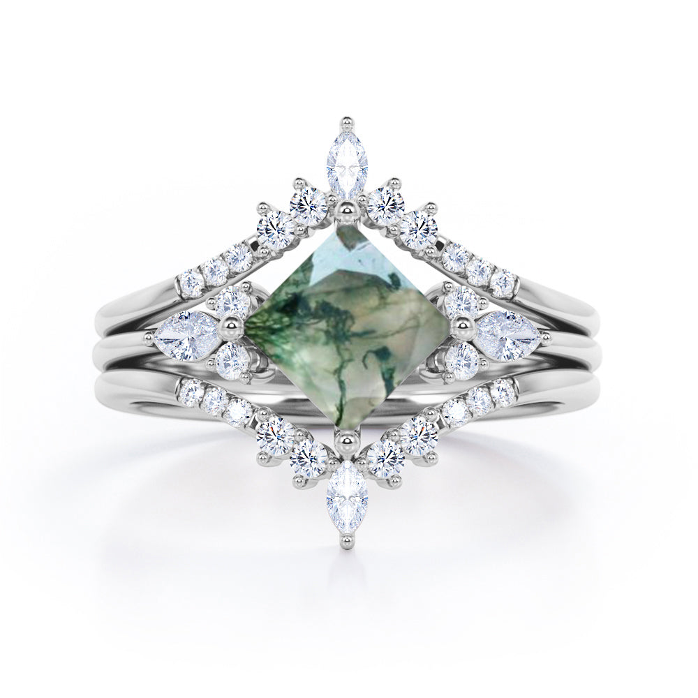 Double Crown 1.25 Carat Princess Moss Agate Trio Set