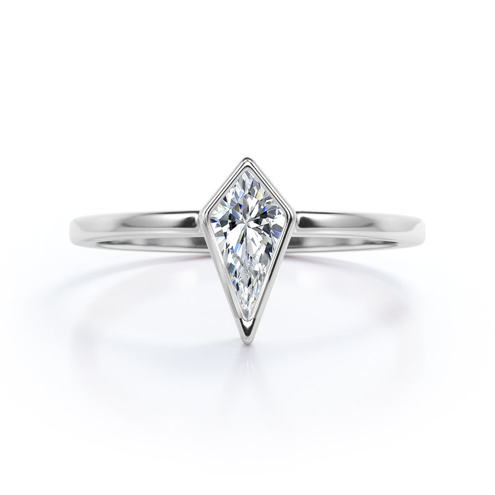 Sophisticated Bezel 1 carat Kite Moissanite Minimal Engagement Ring in Black Gold