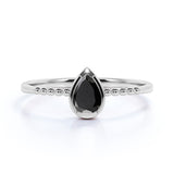 Gypsy Setting 1 Carat Pear Lab Black Diamond and Classic Solitaire Engagement Ring in White Gold