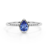 Gypsy Setting 1 Carat Pear Peacock Blue Sapphire and Classic Solitaire Engagement Ring in White Gold