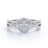 Twisted 1.75 Carat Round Moissanite Halo Bridal Set