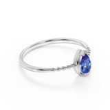 Gypsy Setting 1 Carat Pear Peacock Blue Sapphire and Classic Solitaire Engagement Ring in White Gold