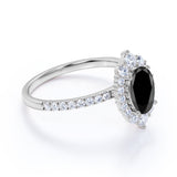Huge 1.50 Carat Oval Lab Made Lab Black Diamond and Clustered Engagement Ring in White Gold
