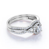 Twisted 1.75 Carat Round Moissanite Halo Bridal Set