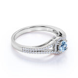 Split Shank 1.50 Carat Round Dark Blue Aquamarine and Diamond Fishtail Engagement Ring in White Gold