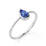 Gypsy Setting 1 Carat Pear Peacock Blue Sapphire and Classic Solitaire Engagement Ring in White Gold