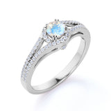 Split Shank 1.50 Carat Round Blue Fire Moonstone and Diamond Fishtail Engagement Ring in White Gold