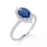 1.50 Ct Oval Cut Lab Sapphire Pave Engagement Ring
