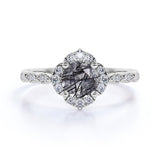 Vintage 1.5 ct Round Black Rutilated Quartz Engagement Ring