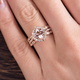 Antique 2 ct Cushion Morganite Trio Wedding Ring Set
