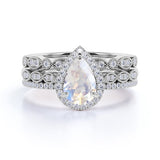 1.5 ct Teardrop Moonstone Halo Trio Bridal Set