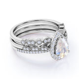 1.5 ct Teardrop Moonstone Halo Trio Bridal Set