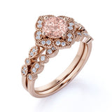 1.50 carat Round Cut Morganite and Diamond Halo Bridal Wedding Ring Set in Rose Gold: Bestselling Design Under Dollar 500