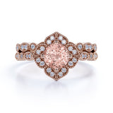 1.50 carat Round Cut Morganite and Diamond Halo Bridal Wedding Ring Set in Rose Gold: Bestselling Design Under Dollar 500