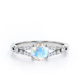 Split Shank 0.6 carat Round Moonstone and Diamond Engagement Ring in Rose Gold