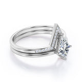 Classic Minimal 1.25 carat Kite Moissanite and Diamond Bridal Ring Set in White Gold