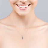 Single Stone Bezel Set 1 Carat Emerald Cut Certified Moissanite Stud Pendant Necklace in Rose Gold