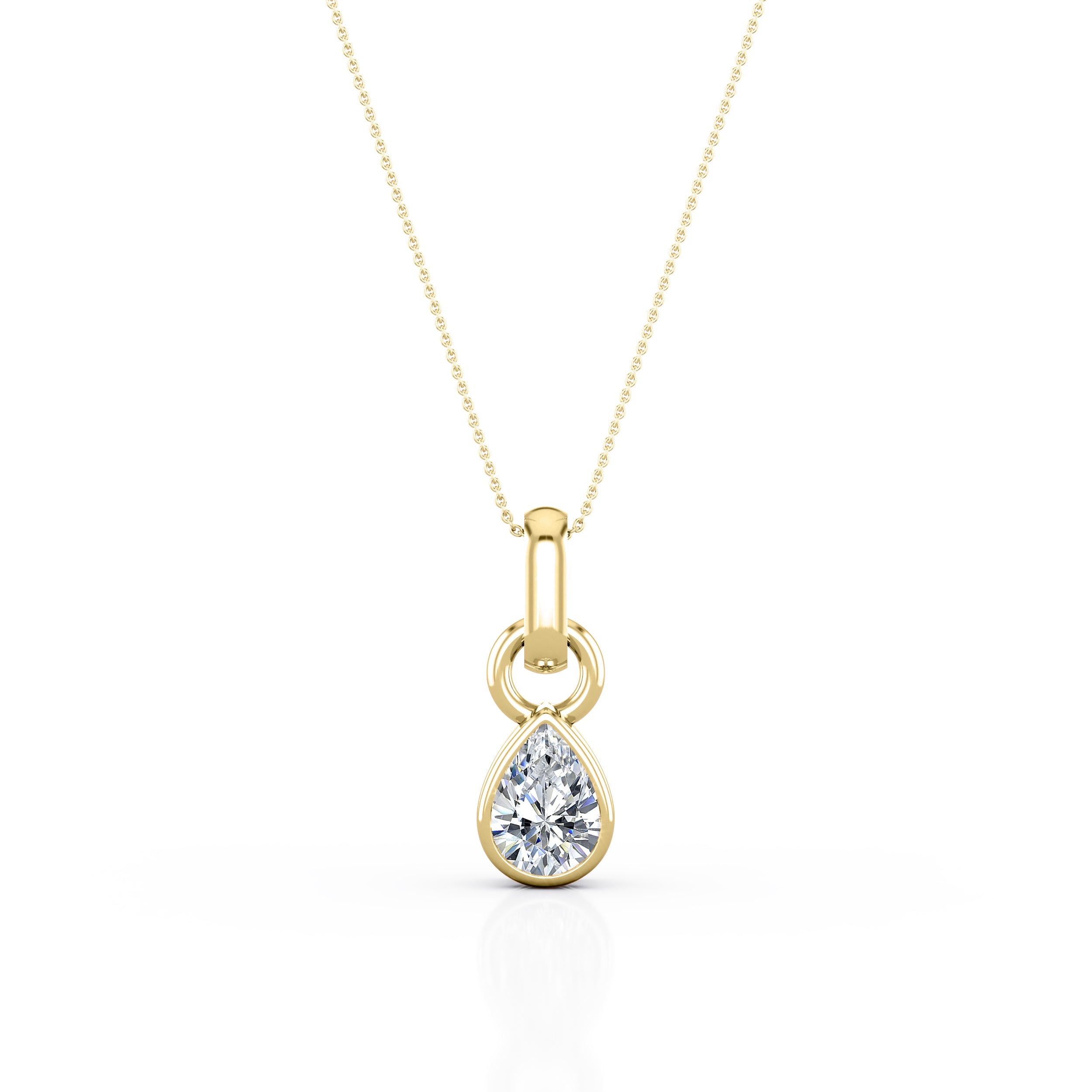 Single Solitaire 0.50 Carat Pear Shape Certified Moissanite Bezel Set Pendant Necklace in White Gold