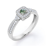 Double Pave Channel 1.5 Carat Round-Shaped Green Moss agate and diamond Halo Cluster Engagement Ring in Rose Gold