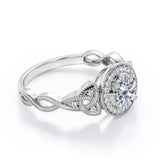 Antique Celtic Knot 0.8 carat Round Moissanite and Diamond Anniversary Ring in Black Gold