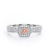 Double Pave Channel 1.5 Carat Round-Shaped Morganite and diamond Halo Cluster Engagement Ring in  White Gold
