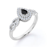 1.67 Carat Pear Cut Lab Grown Black Diamond Double Halo Engagement Ring In White Gold