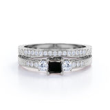 0.5 ct Princess Lab Black Diamond Vintage Bridal Set