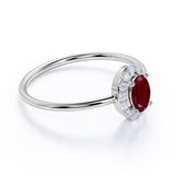 Dainty 0.65 Carat Oval Shape Lab Ruby and Diamond Halo Classic Engagement Ring in White Gold