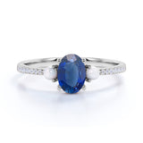 Freshwater Pearl 1.20 Carat Oval Blue Sapphire and Diamond Shared Prong Engagement Ring in White Gold