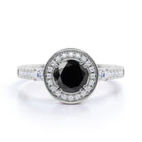 Vintage 1.75 Carat Round Lab Grown Lab Black Diamond and Bead Bright Engagement Ring in White Gold