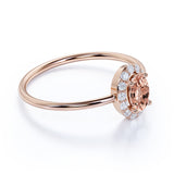 Dainty 0.65 Carat Oval Shape Pink Light Morganite and Diamond Halo Classic Engagement Ring in Rose Gold