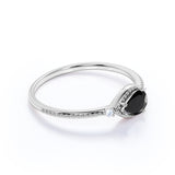 Sideways 1.10 Carat Pear Lab Black Diamond and 3 Stone Elegant Engagement Ring in White Gold
