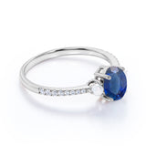 Freshwater Pearl 1.20 Carat Oval Blue Sapphire and Diamond Shared Prong Engagement Ring in White Gold