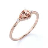 Sideways 1.10 Carat Pear Brazilian Morganite and 3 Stone Diamond Elegant Engagement Ring in Rose Gold