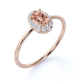 Dainty 0.65 Carat Oval Shape Pink Light Morganite and Diamond Halo Classic Engagement Ring in Rose Gold