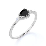 Sideways 1.10 Carat Pear Lab Black Diamond and 3 Stone Elegant Engagement Ring in White Gold
