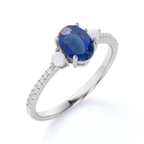 Freshwater Pearl 1.20 Carat Oval Blue Sapphire and Diamond Shared Prong Engagement Ring in White Gold