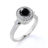 Vintage 1.75 Carat Round Lab Grown Lab Black Diamond and Bead Bright Engagement Ring in White Gold