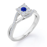 Semi Twisted Infinity 0.9 Carat Round Shape Blue Sapphire and diamond Square Floral Cluster in White Gold