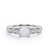 Decorative Basket Prong 0.5 carat Round Opal and Diamond Nature-Inspired Ring in Rose Gold