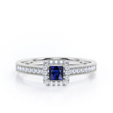 1.25 Ct Princess Cut Lab Sapphire Halo Engagement Ring