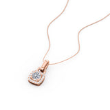 Designer 4 Claw 0.60 Carat Round Cut Certified Moissanite and Diamond Under Halo Stud Pendant Necklace in Rose Gold