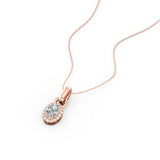 Antique Single Bail 1.10 Carat Oval Certified Moissanite and Diamond Frame Pendant Necklace in Rose Gold