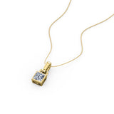 Bezel Set 0.50 Carat Princess Cut Certified Moissanite Solitaire Pendant Necklace in Yellow Gold
