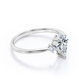 Trio Stone 0.55 carat Kite Moissanite and Diamond Sleek Engagement Ring in Black Gold