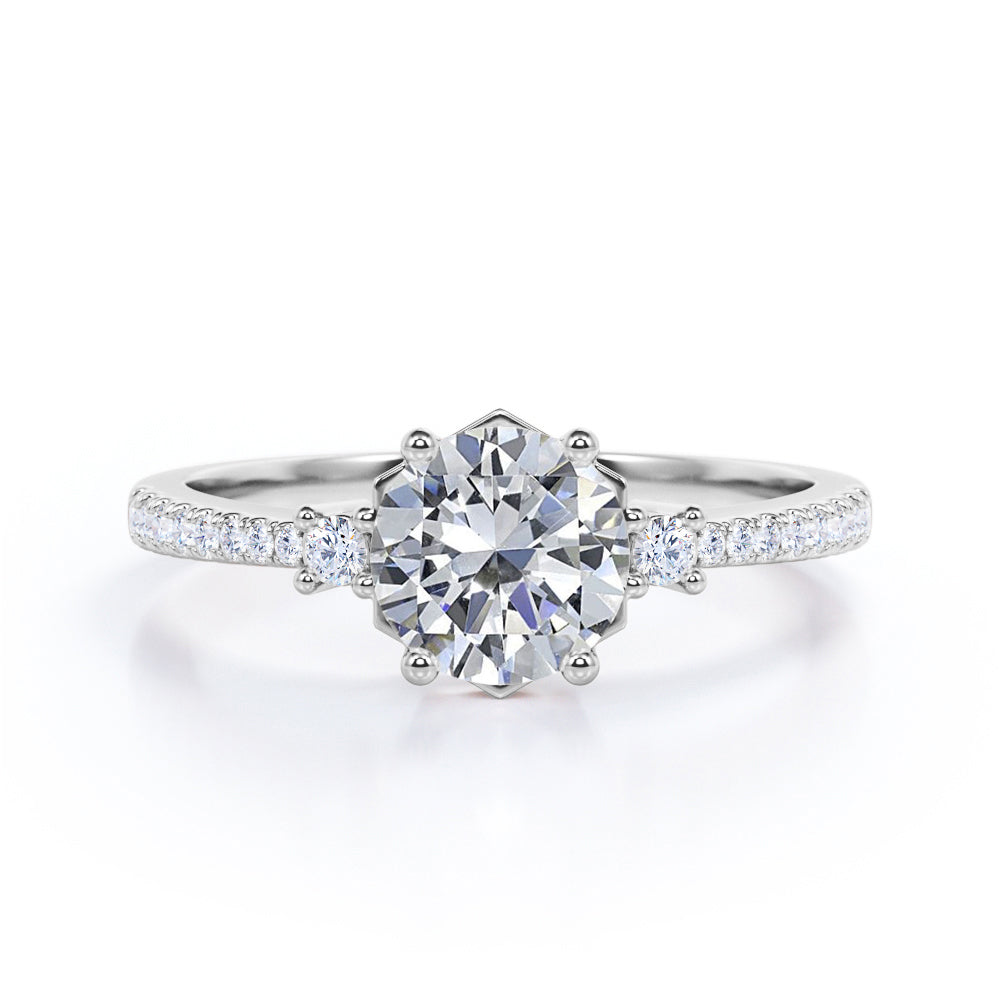 Tapered 1.20 Carat Round Moissanite Engagement Ring