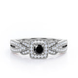 Extravaganza Milgrain Bordered - 1.45 Carat Round Brilliant Cut Black Diamond - Halo Pave Channel Engagement Ring in White Gold